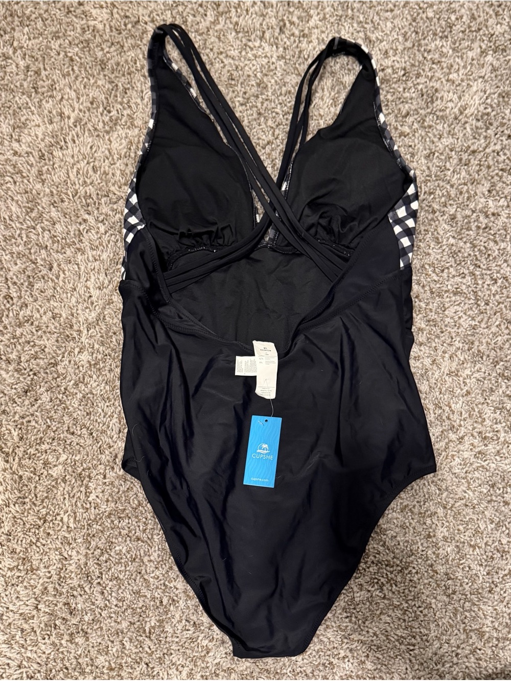Cupshe, NWT, Black One-Piece Swimsuit with Black-and-White Gingham Top, size XL - Picture 2 of 2